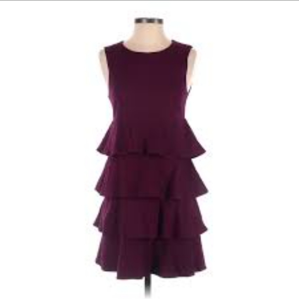 Theory Bateau neckline ruffle tiered purple sleeveless button back dress sz M